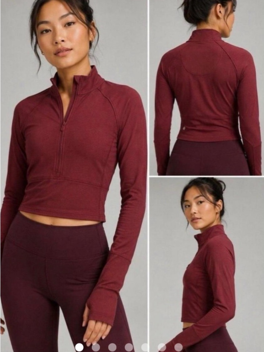 Lululemon It's Rulu Run Cropped Half Zip Pullover Burgundy Red Size 6
